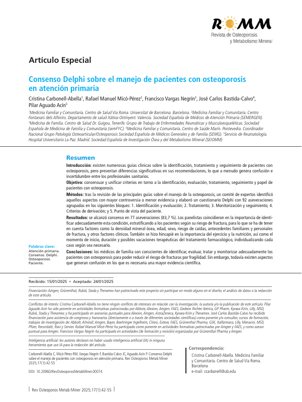 Consenso Delphi sobre osteoporosis en atención primaria