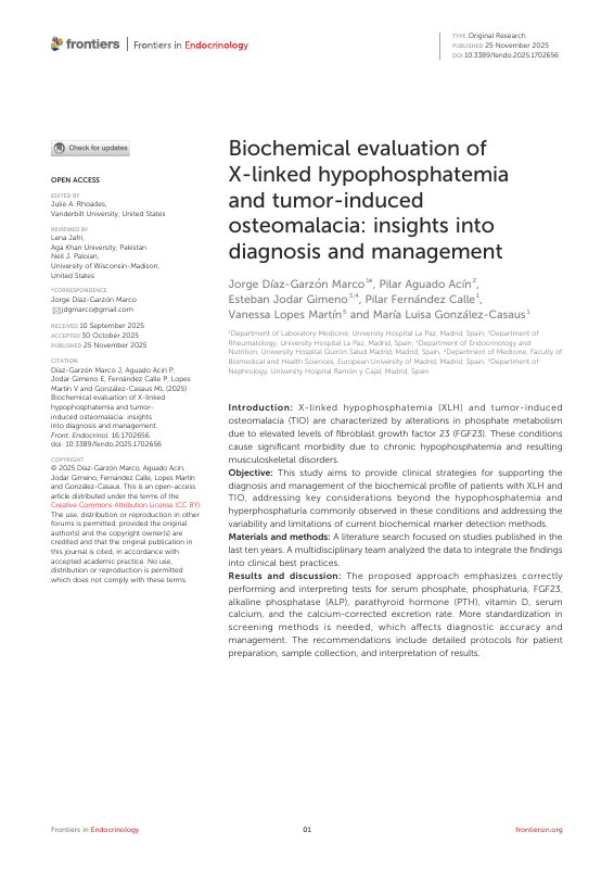 Evaluación bioquímica de XLH y TIO